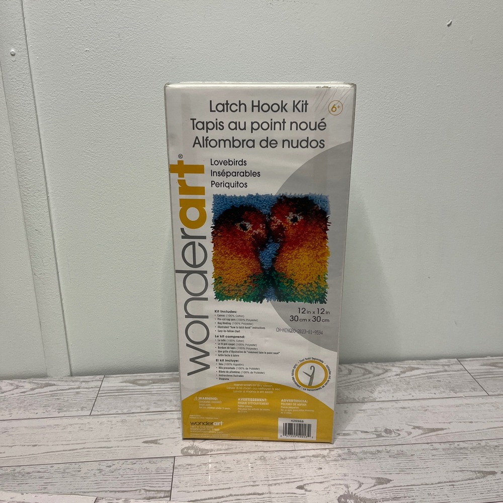 Wonderart Lovebirds Latch Hook Kit 12x12 Bird Rug Making DIY Craft Cottagecore